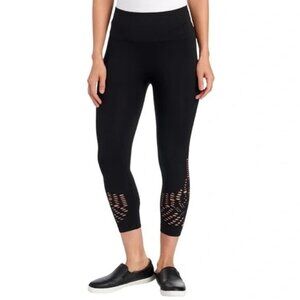 One5One Black Cropped Leggings With Laser-Cut Detail High-Waisted Size S/M Nylon